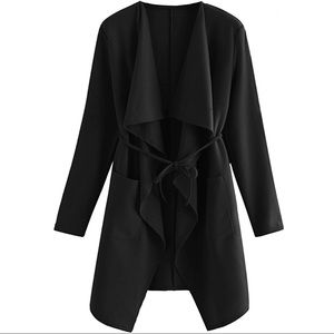 Black Duster Cardigan Open Front Waterfall